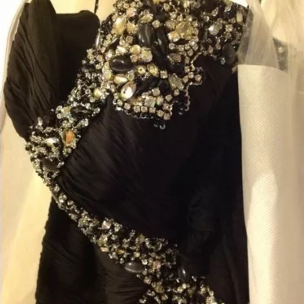 MAC DUGGAL COUTURE GOWN FORMAL BLACK SILVER - Picture 4 of 7